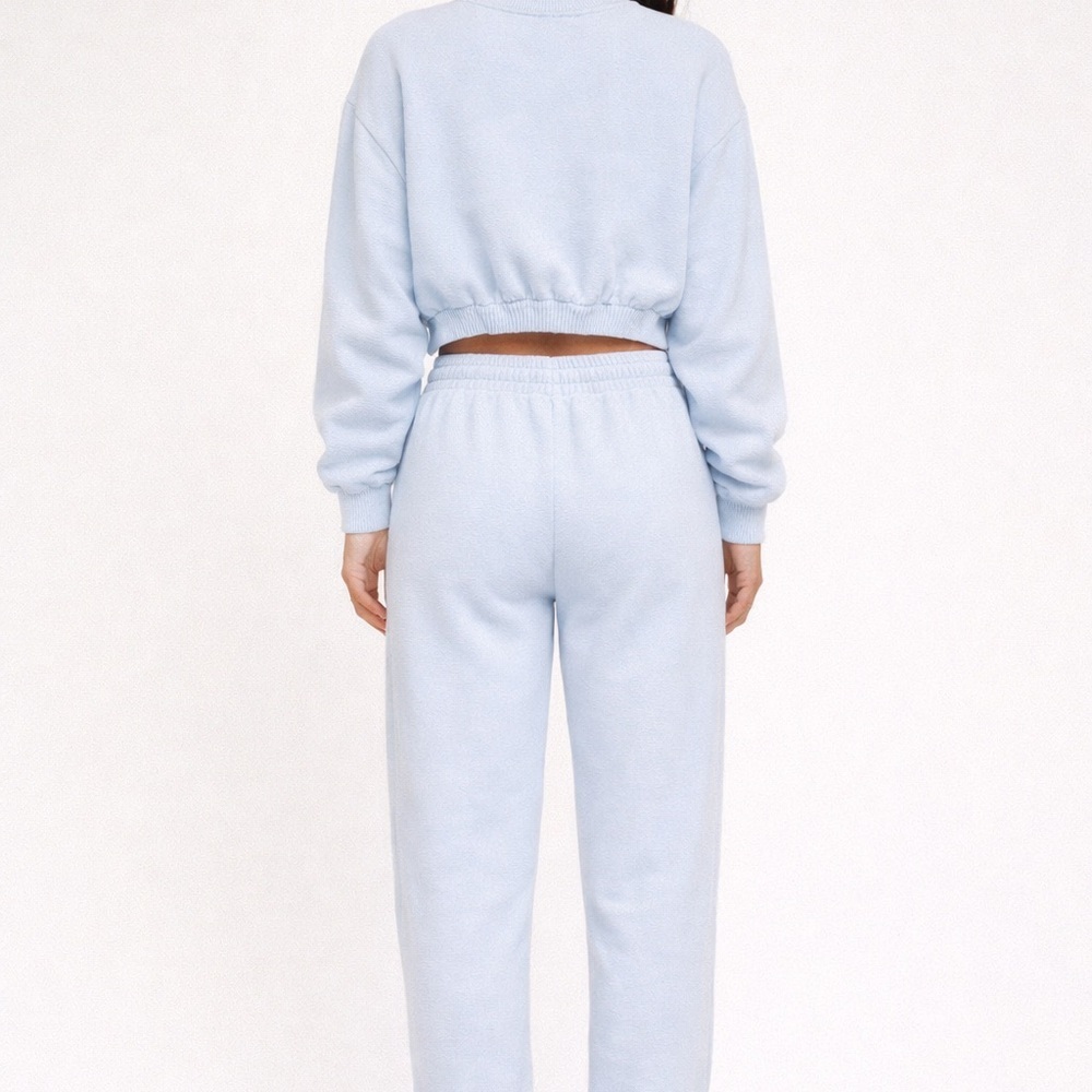 Zara Matching Sweatshirt & Jogger Set Blue Cropped Lounge Athleisure Size S - Picture 2 of 11